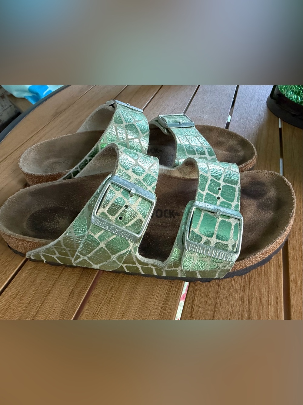 Birkenstock Arizona in Iridescent Matcha Sandals - Picture 5 of 8
